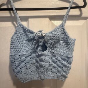 Zara Light Blue Textured Knit Crop Top